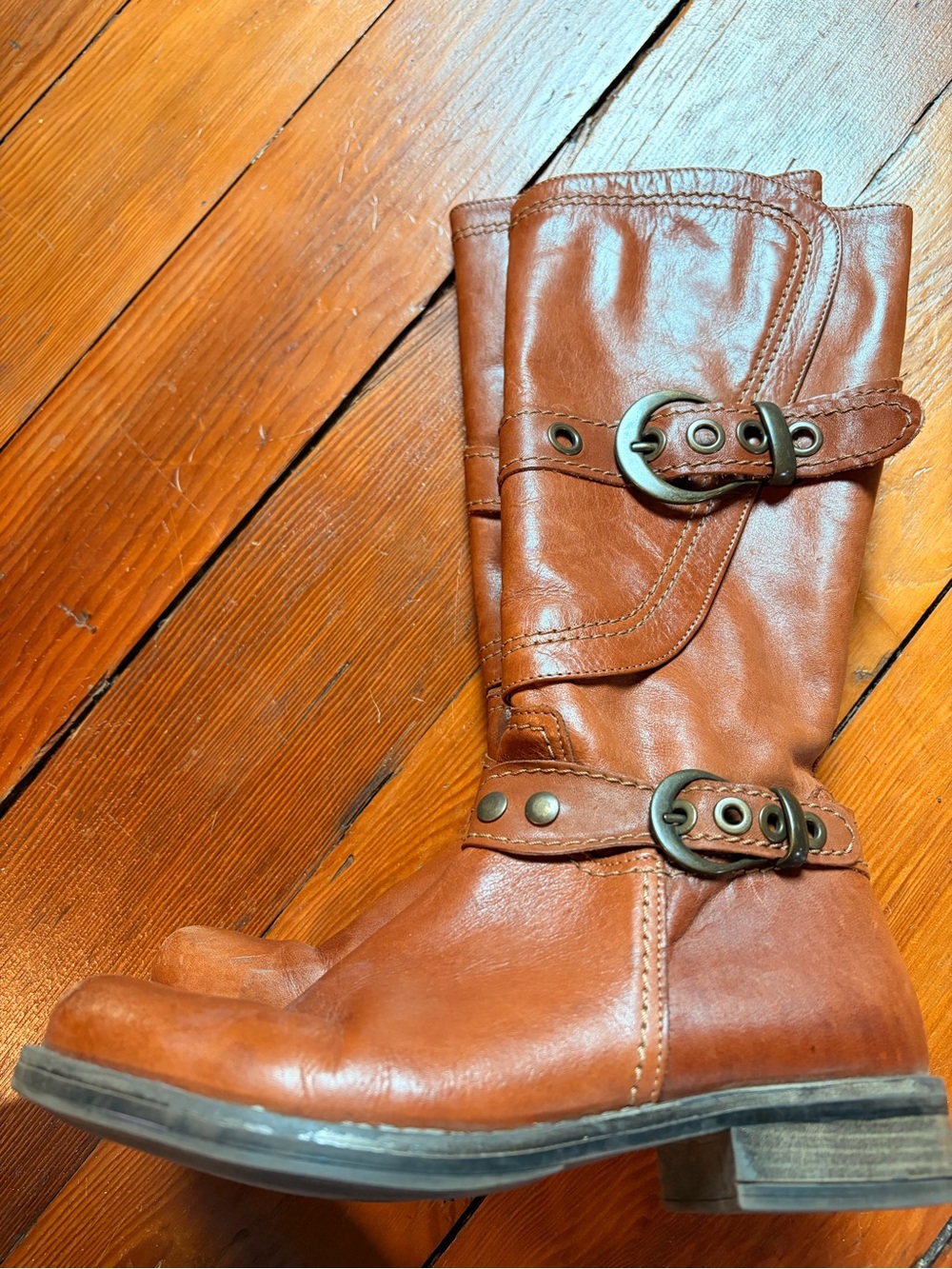 Eric Michael Tan Leather Buckle Mid-Calf Boot